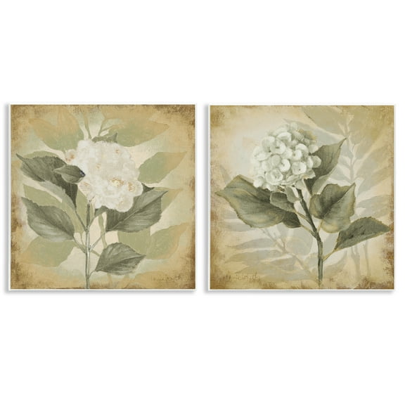 Stupell Industries Aubergine White Hydrangeas Floral & Botanical Painting Unframed Art Print Wall Art, 12 x 12, Set of 2