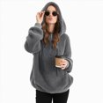 thumbnail image 2 of Towmus Winter Warm Fuzzy Teddy Bear Hoodie Women Plush Hooded Sweatshirts Half Zip Pullover Sweatshirt Oversized Winter Coats with Pockets, 2 of 7
