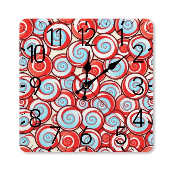 RKSupls 10×10inch Square Silent Wall Clock Wooden Frame, Patriotic Swirl Pattern Scale Decorative Clock for Home Bedroom Living Room Office