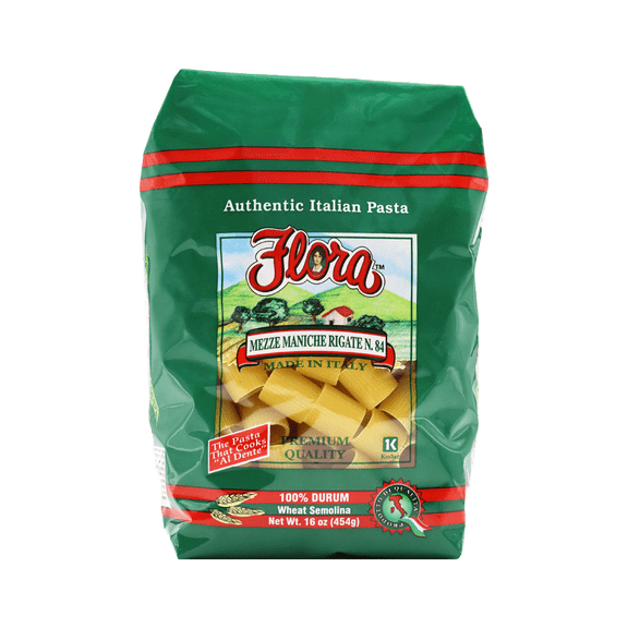 Mezze Maniche Rigate Pasta #84 (5 Packs) - Flora Foods Authentic Italian - Small Rigatoni - Cylindrical Shaped Pasta with Ridges- Imported from Italy