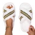 thumbnail image 4 of Miqool Womens Criss Cross Plush Fuzzy House Slippers Soft Footbed Open Toe Memory Foam Flat Slip On Cozy Slides, 4 of 5