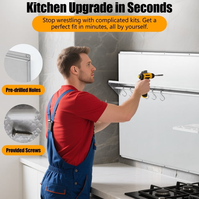 EDTara Commercial Stainless Steel Range Backsplash, Back Panel With Storage Shelf, Knife Rack, and Pre-Drilled Holes