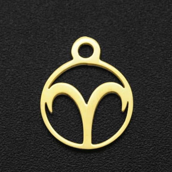 201 Stainless Steel Charms Flat Round with Constellation Golden Aries 13.4x10.8x1mm Hole: 1.5mm