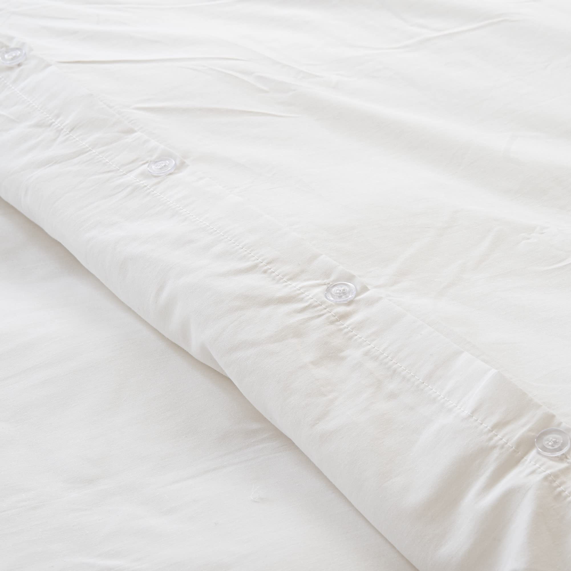 Superity Linen White Polyester Breathable Duvet Cover, Queen Size
