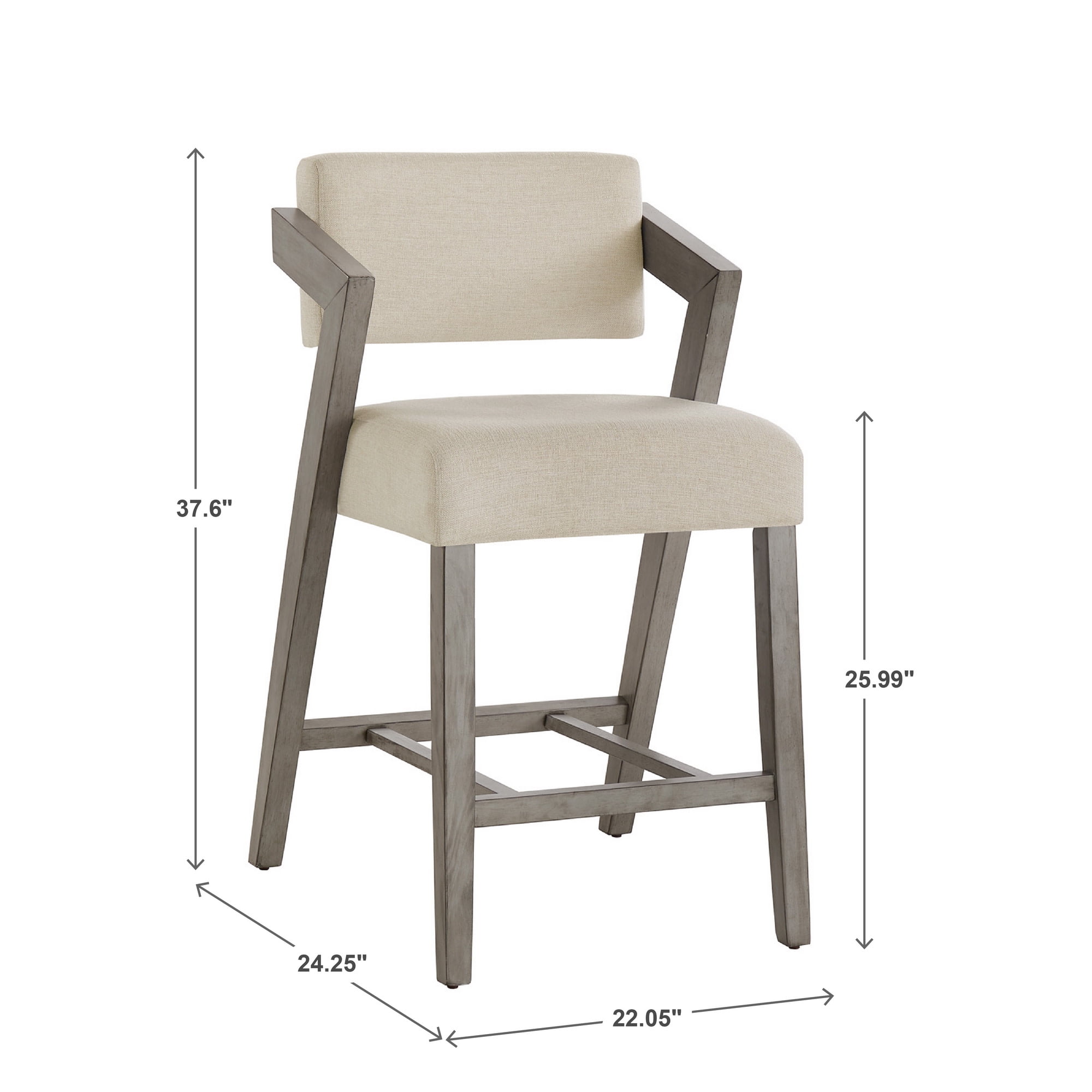 Weston Home Billings Wood Finish Counter Height Chair with Ivory Linen Seat, Aged Gray