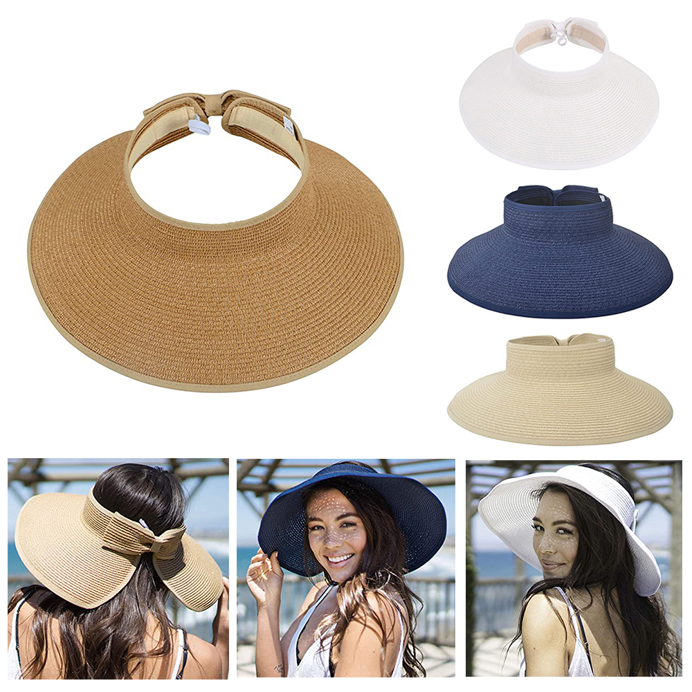 Boulevard F Simplicity Women's UPF 50+ Wide Brim Roll-Up Straw Sun Hat Sun Visor, Size: One size, Blue