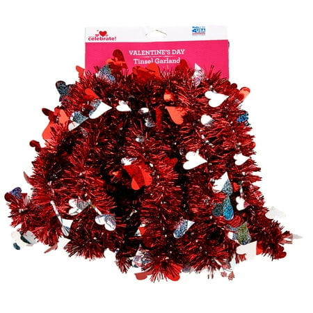 Valentine's Day Tinsel Garland With Silver Hearts