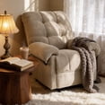 thumbnail image 3 of UHOMEPRO Recliner Chair for Adults, Manual Recliner with Side Lever and Padded Footrest, Overstuffed Fabric Armchair with Side Pockets for Living Room, Reading and Small Spaces, Camel, 3 of 10