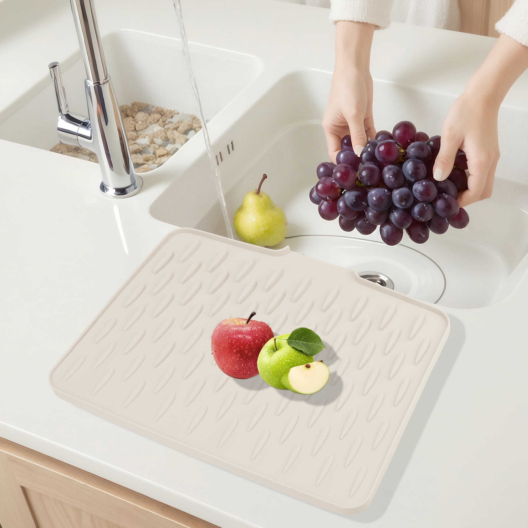Unique Bargains Multi-Functional Dish Drying Mat for Kitchen Beige