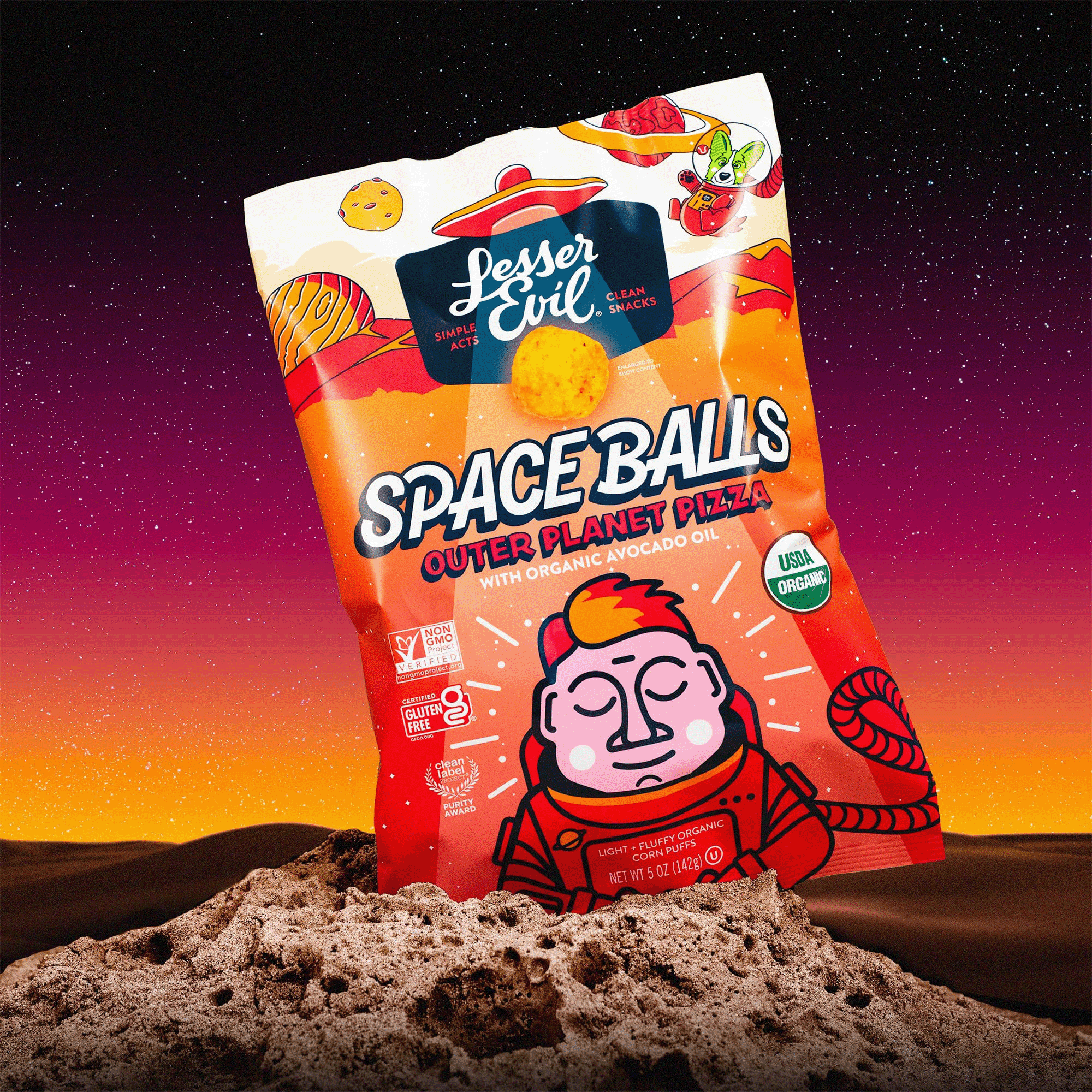 LesserEvil Organic Non-Dairy Space Balls, Pizza, 5 oz
