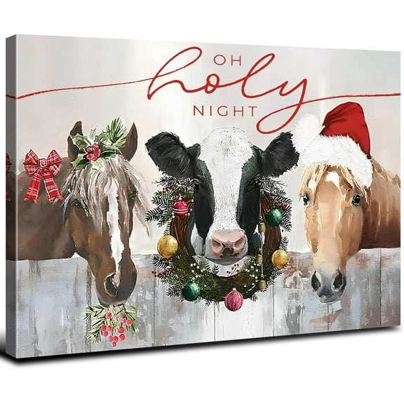 Aaheei Farmhouse Animals Wall Art Cute Country Farm Horse Cow Canvas Prints Artwork Christmas Accent Decoration for Bedroom Living Room Retro Abstract Barn Poster Xmas Holiday Party Home Decor