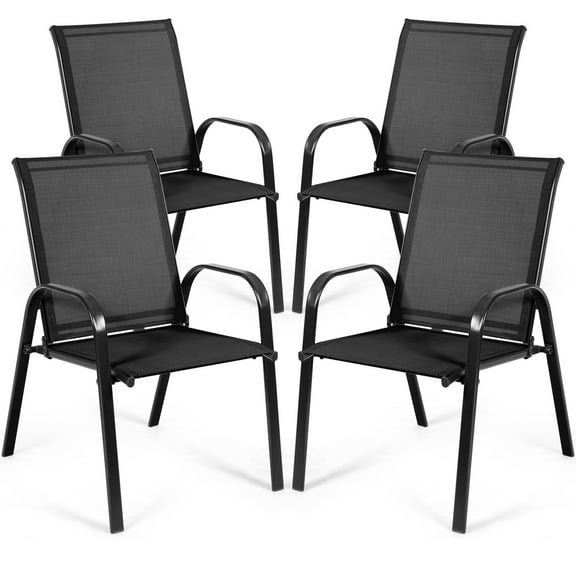 Gymax Set of 4 Patio Chairs Dining Chairs w/ Steel Frame Yard Outdoor Black