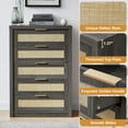 thumbnail image 4 of OAKHAM 5 Drawer Dresser, Rattan Wide Chest of Drawers for Bedroom Living Room,Large, Midnight Oak, 4 of 6