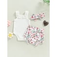 thumbnail image 3 of 3Pcs Toddler Girls Summer Outfits Ribbed Halter Crop Top Romper Bodysuit Floral Bloomer Shorts Headband Clothes Set, 3 of 7