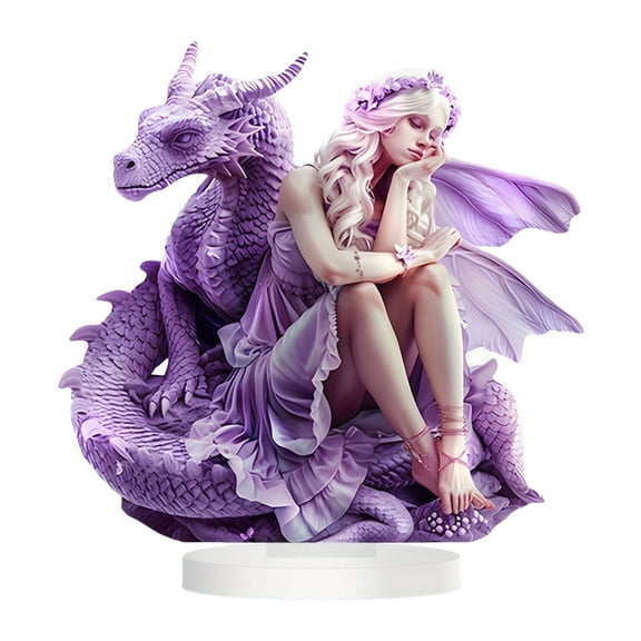 Bohemian Purple Dragon And Fairy Desktop Ornaments, Acrylic Ornaments with Base, Suitable for Dining Tables, Bedrooms, and Festive Home Decorations.