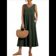 thumbnail image 1 of Vestido de Verano para Mujer 2025, Sin Mangas, Cuello en V, Informal, Escalonado, con Bolsillos Verde Oliva M, 1 of 7