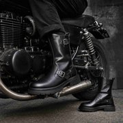 Vintage Engineer Biker Boots for Men, Side Zipper Thick Platform Mid-Calf Leather Boots with Adjustable Metal Buckles