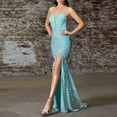 thumbnail image 6 of Povozer Long Strapless Prom Dresses Sweetheart Ball Gown with Slit Satin Formal Evening Party Dresses(Blue,XL), 6 of 6