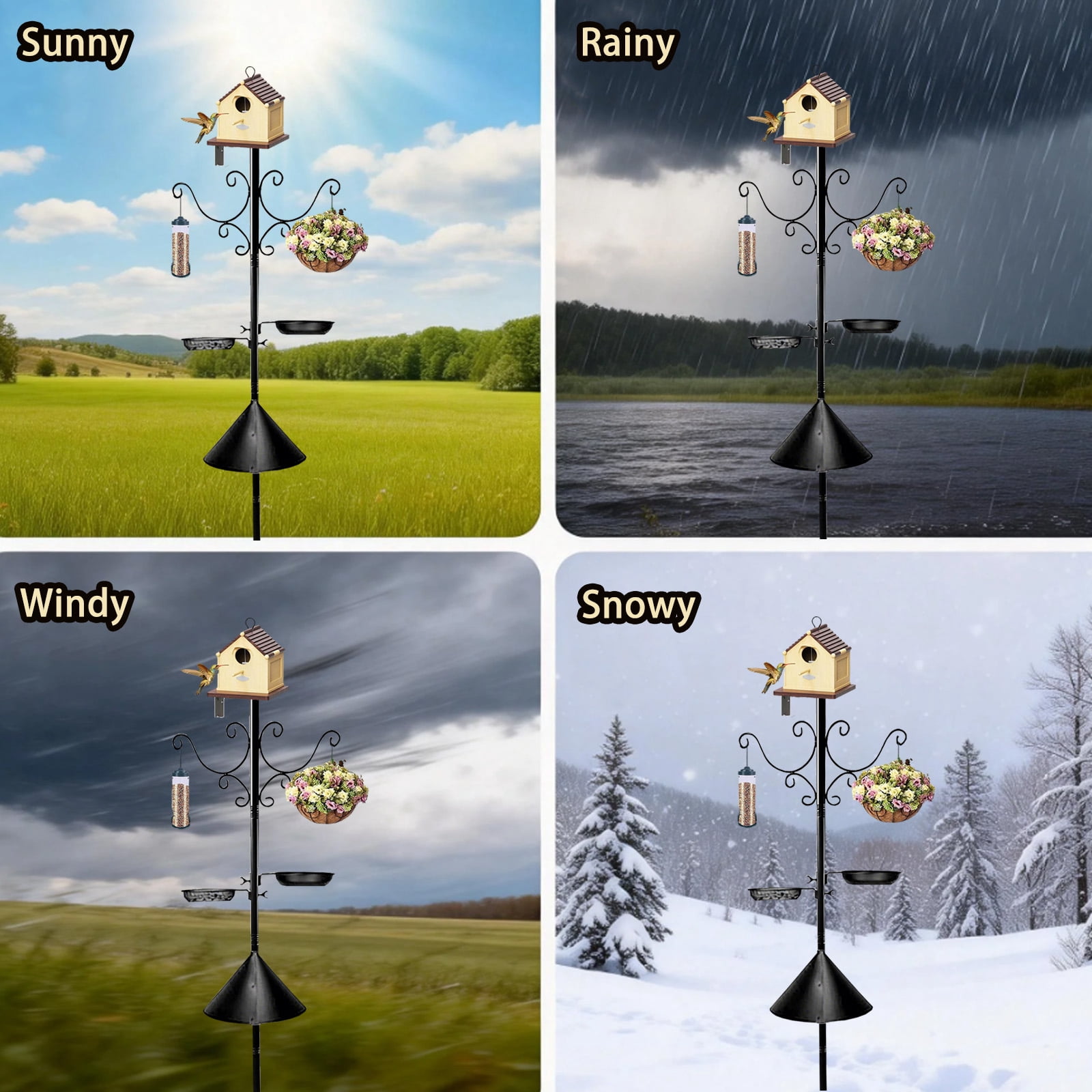 92 Inch Bird Feeder Pole Squirrel Proof, Heavy Duty Bird House Pole, Adjustable Bird Feeder Stand with 8 Shepherds Hooks, 2 Mental Trays