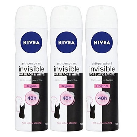 Nivea for Women Anti Perpirant Spray Invisible for Black & White 48h 150 Ml (Pack of 3)