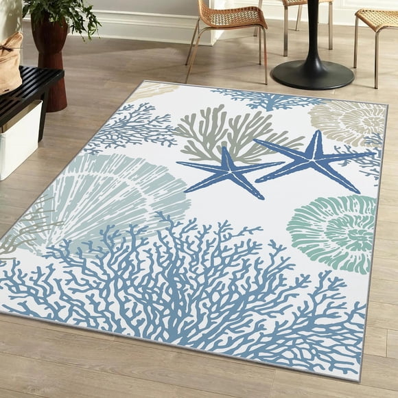 Tritard Tapis Côtier 3x5 - Petit Tapis Lavable à la Machine Pliable Antidérapant Plage Océan Entrée Intérieur Tapis d'Entrée fo