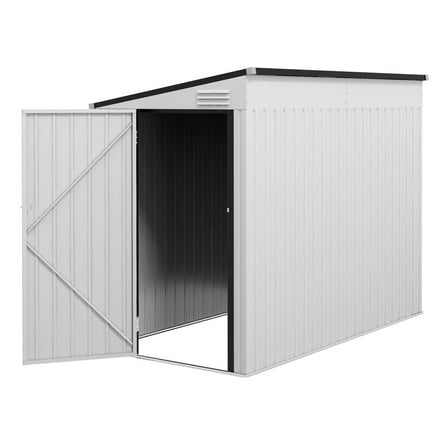 Metal Garden Shed 4x8 ft - Outdoor Storage Shed with Lockable Door & Vents - Lean-to Tool House for Backyard, Patio, Lawn - White