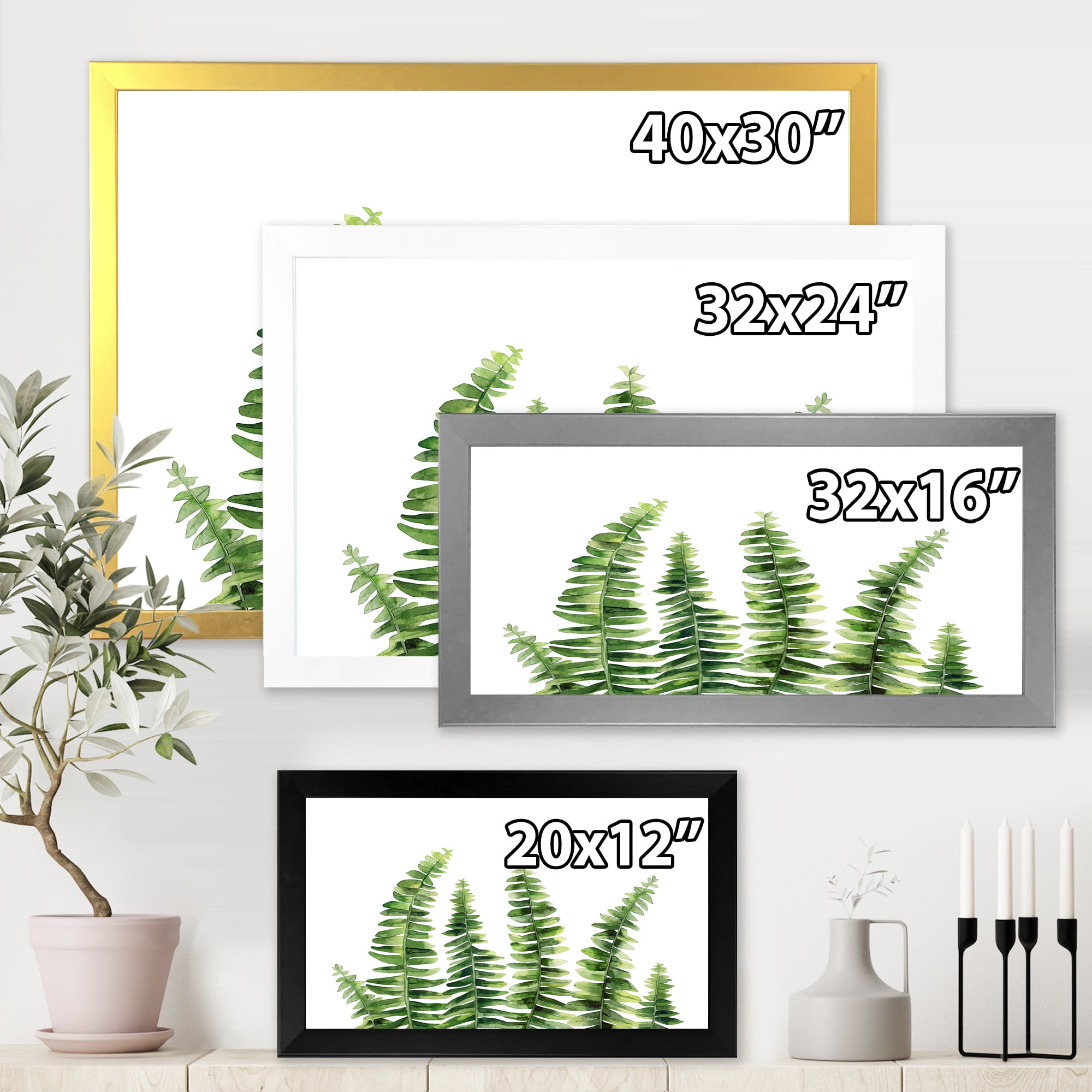 Designart 'Fern Plant Leaves Detail II' Farmhouse Framed Art Print