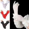 thumbnail image 6 of Fashion Chiffon White Marriage Party Bride Mittens Driving Gloves Bow Lace Gloves WHITE, 6 of 8