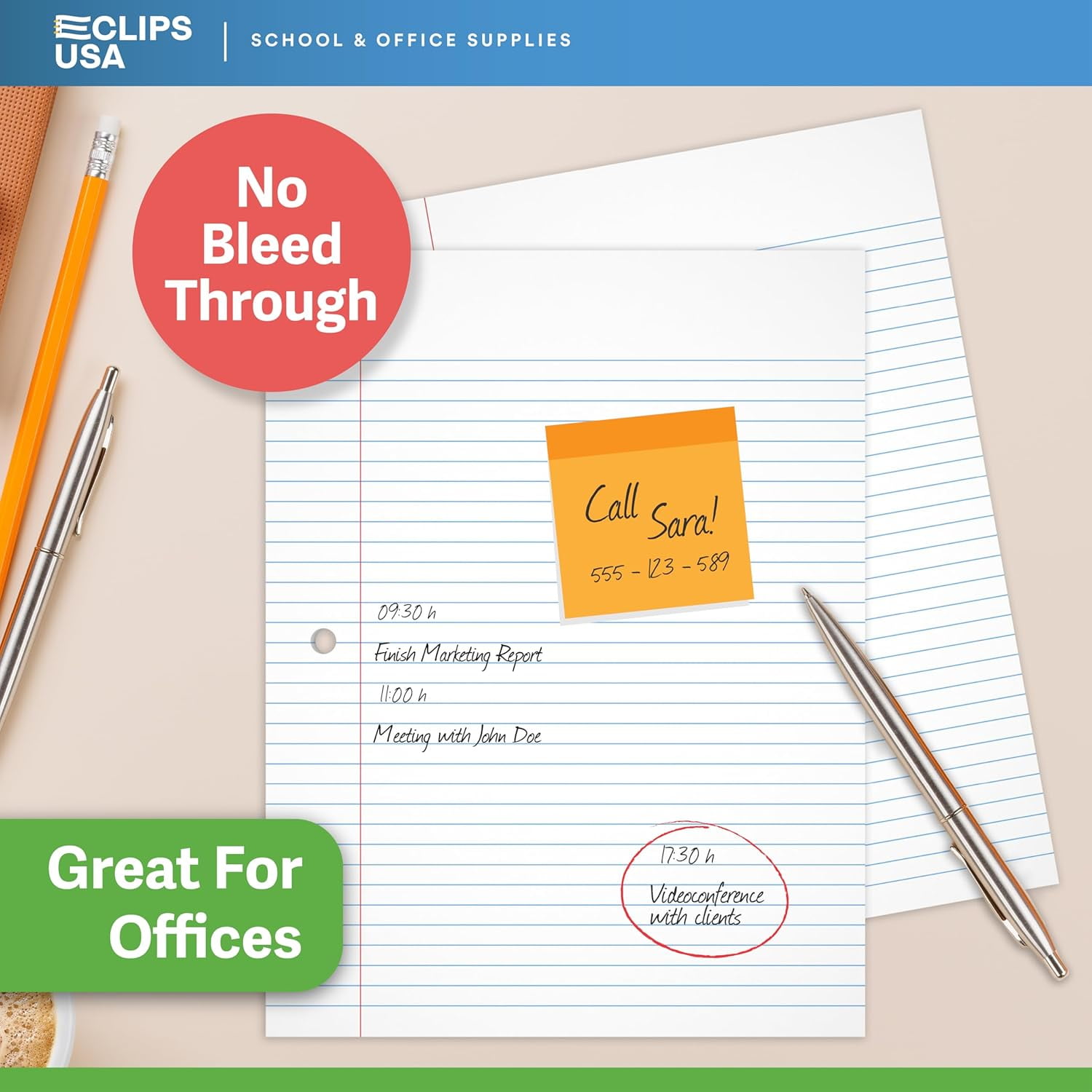 E-Clips USA 100-Sheet Notebook Paper, College-Ruled Loose Leaf Paper, 12-Pack