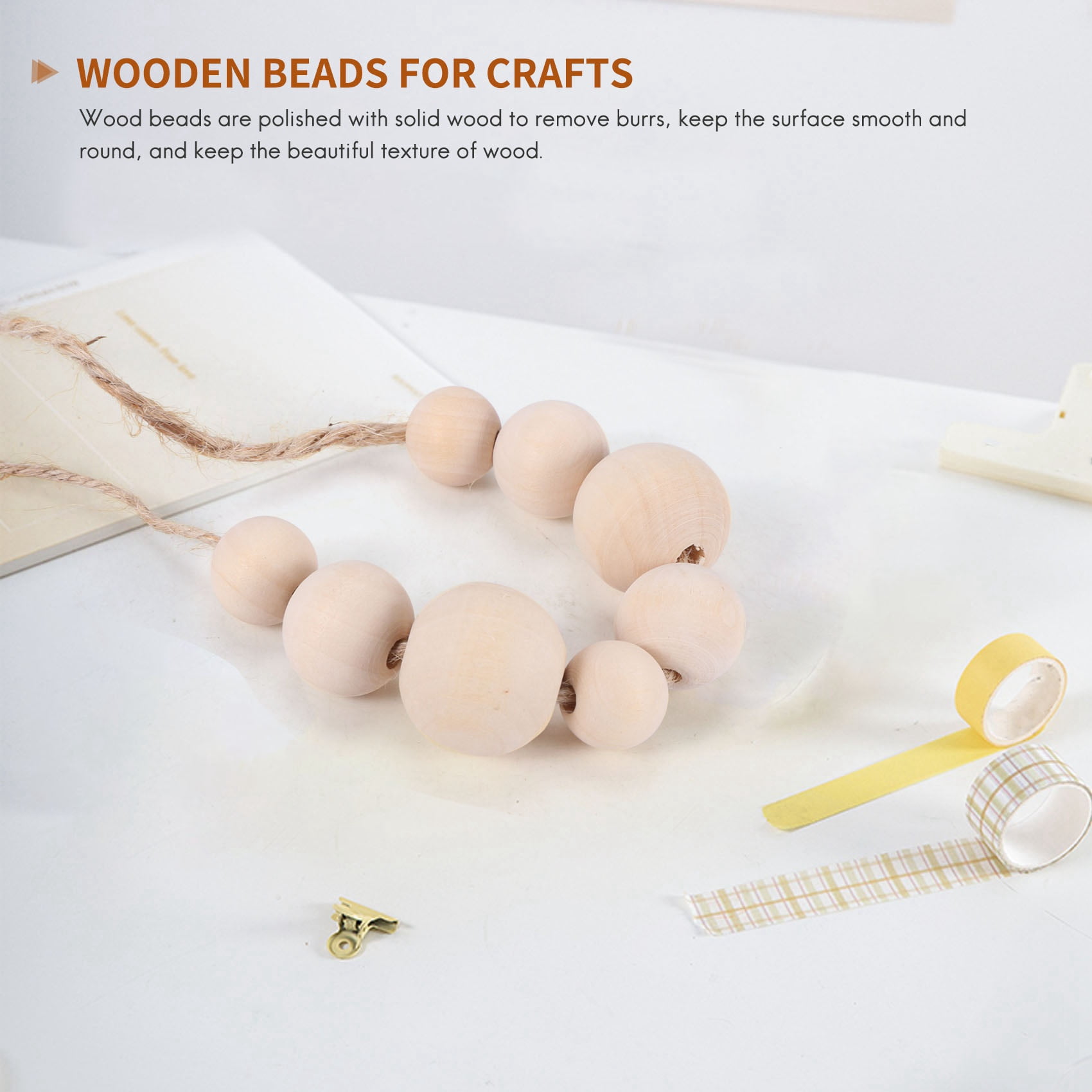 250Pcs Wooden Beads for Crafts, Unfinished Wood, 3 Different Sizes, with  Jute Twine, for Making DIY Wood Bead Garland
