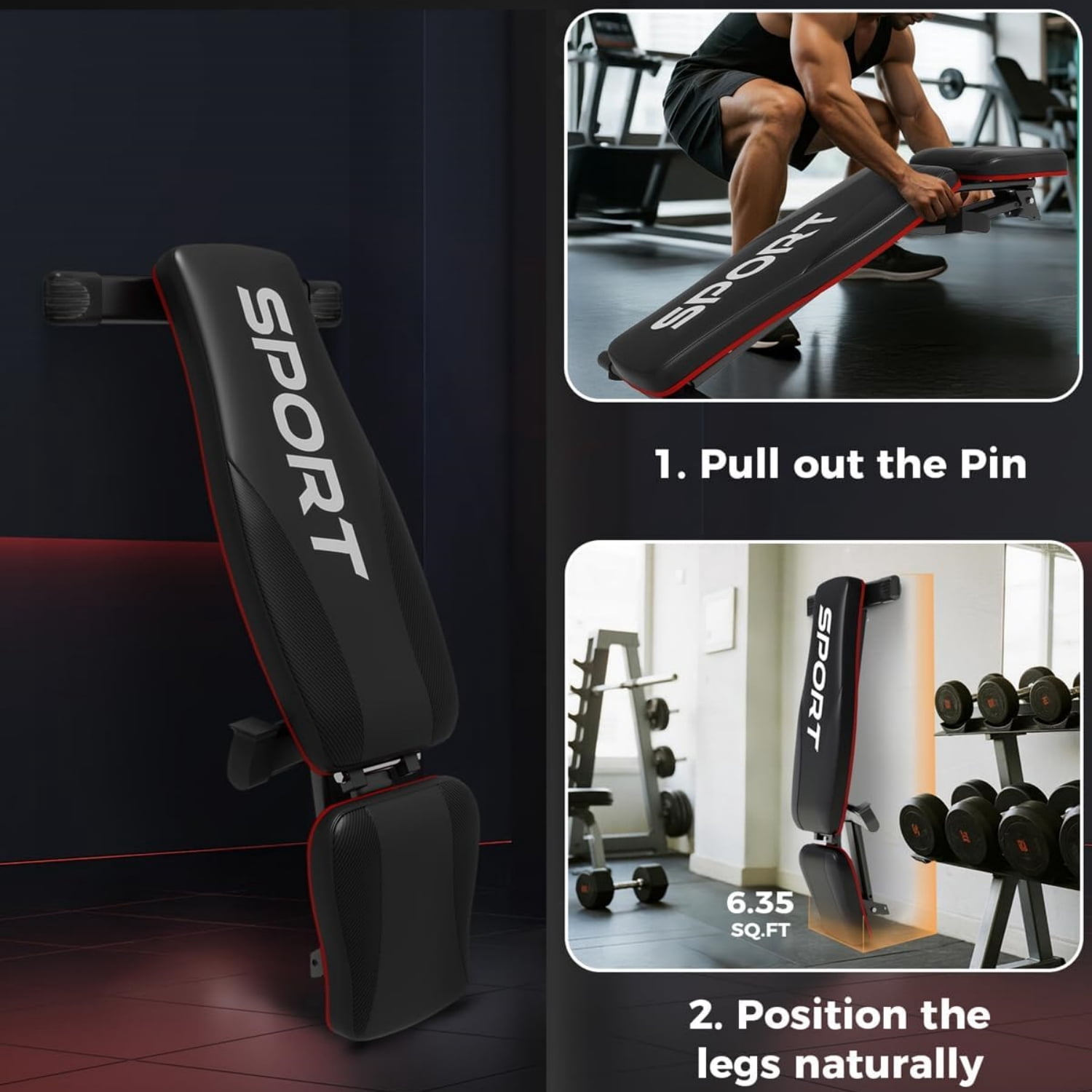 Riedhoff Adjustable Weight Bench for Full Body Workout, with 5 Positions, Black