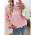 thumbnail image 4 of Womens Long Sleeve Tops Fall Fashion Crewneck Color Block Ribbed Knit Casual Loose Fit Pullover Shirts Pink Green L, 4 of 7