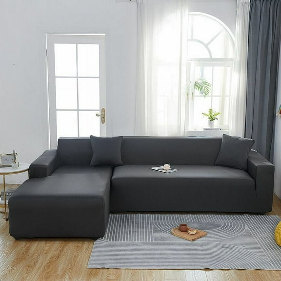 Protect Your Furniture with L Shaped Sofa Cover, Non Slip Sofa Cover for Your Living Room, Easy to Install & Maintain, Stretch L-Type Couch Slipcover (Black)