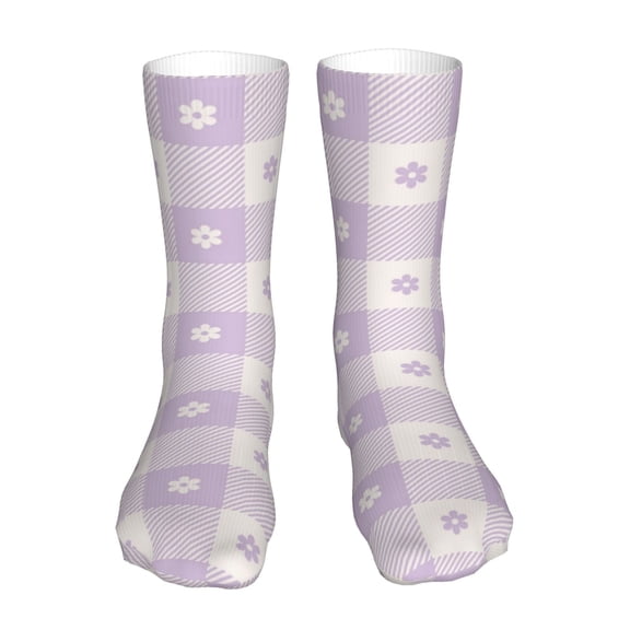 Uemuo Floral Purple Buffalo Plaid for 16in Socks, Cotton Socks Sports Socks Knee High Socks Comfortable Socks For Men, Women