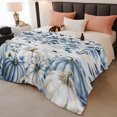 thumbnail image 2 of Vintage Fall Blue Throw Blanket, Flannel Fleece Blanket with Striped Design for Couch, Thanksgiving Botanical Pumpkins Soft Breathable All Season Plush Blankets for Loveseat Sofa Bed 60"x80", 2 of 9