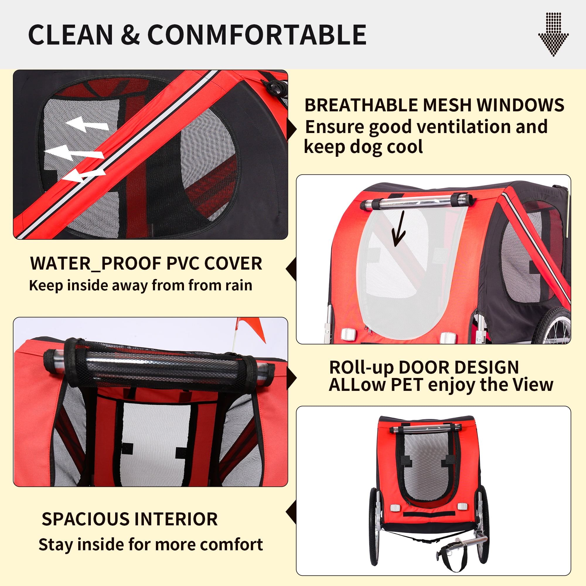 Pefilos 2 in 1 Dog Bike Trailer for Small and Medium Dogs, Pet Stroller Bicycle Carrier w/Hitch, Suspension, Visibility Flag and Reflectors, 55lb Weight Capacity, Red Pefilos 2 in 1 Dog Bike Trailer for Small and Medium Dogs, Pet Stroller Bicycle Carrier w/Hitch, Suspension, Visibility Flag and Reflectors, 55lb Weight Capacity, Red