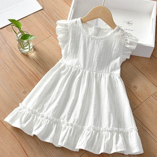 Robe d'Été pour Bébé Fille Robe de Princesse pour Bébé Fille Vêtements Décontractés Mode Robes de Fête pour Enfants Coton Manches Volantées Ajourées