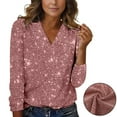 thumbnail image 2 of ManxiVoo Elegant Sequin Top for Women Sparkly V Neck Long Sleeve Pullover Glitter Tee Shirt Evening Glam Party Wear And Festive Season L Size Pink, 2 of 9