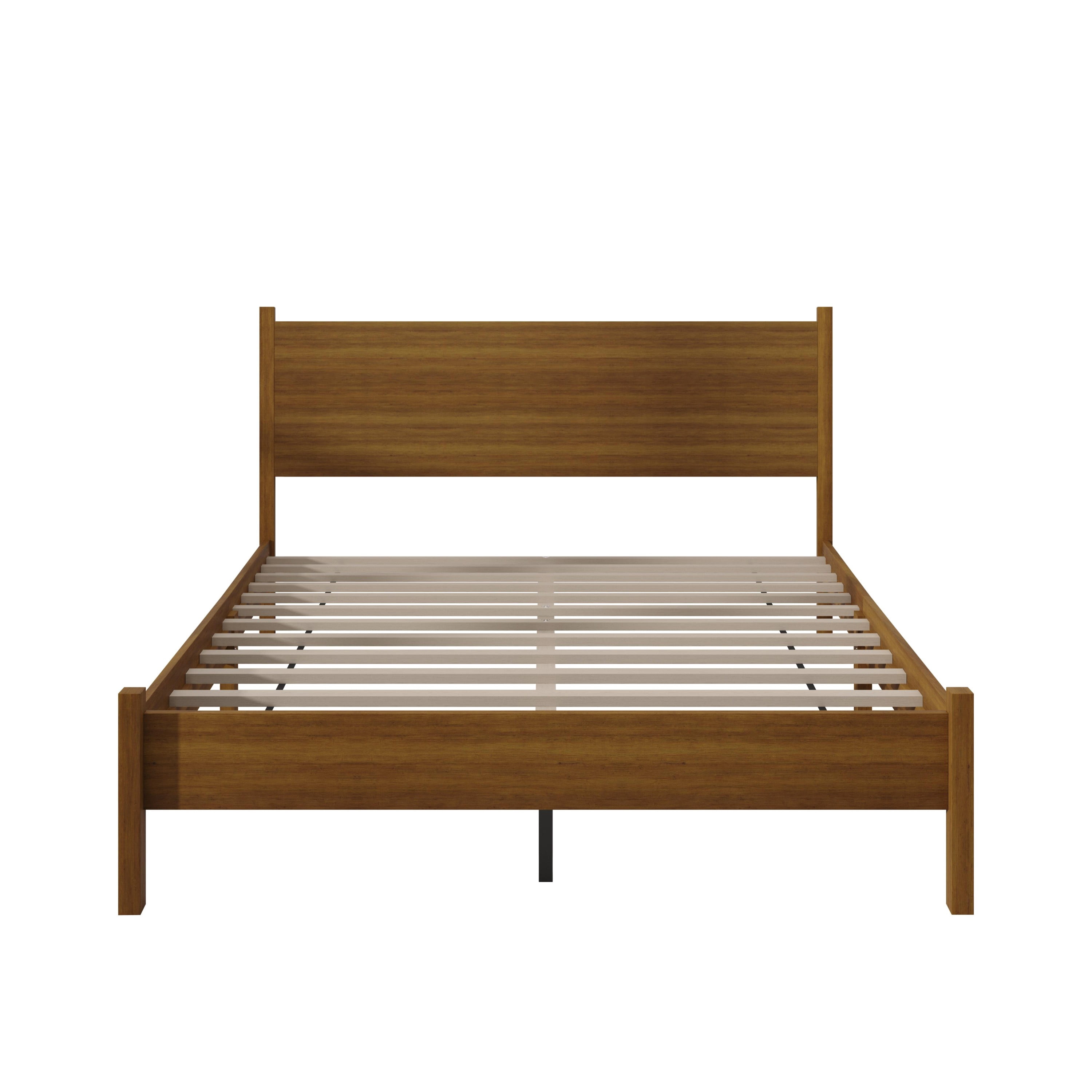 Home Design Branford King Wood Platform Bed Frame with Panel Headboard and Full Slat Support, Brown