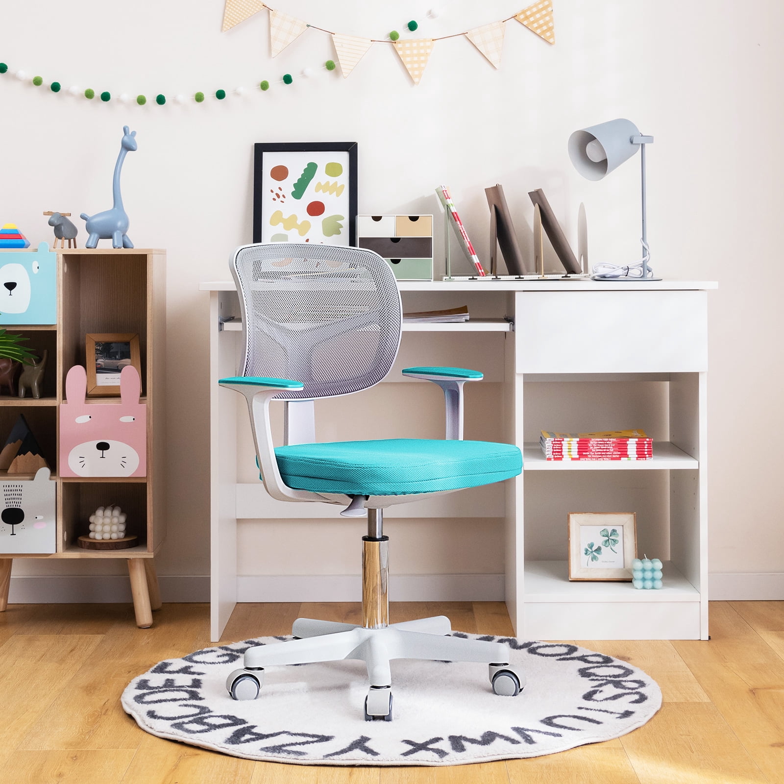 Costway Auto Lock Kids Mesh Chair with Armrests Height Adjustable 360-Degree Swive Green