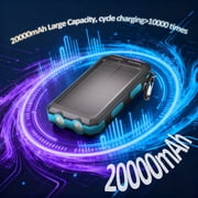 SOLPOWBEN 20000mAh Solar Power Bank Compatitble for iphone Portable Solar Power Bank with Dual 5V USB Ports 2 Flashlight Compass Battery Pack for Outdoor Camping Hiking(Blue)