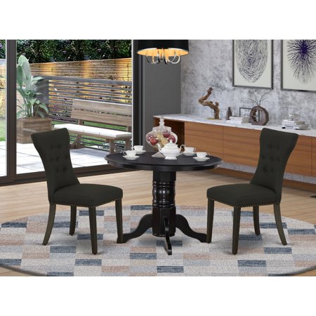 HomeStock Eclectic Exclusivity 3-Piece Kitchen Table Set Included A Round Kitchen Table & 2 Dining Room Chairs Black Linen Fabric Modern Dining Chairs Seat With Rubber Wood Legs Black Finish