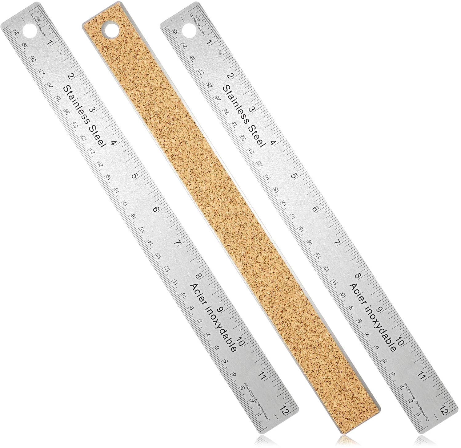 Base Ruler 3 Pieces Stainless Steel Cork Base Rulers 12 Inches 30 cm Non Slip ...