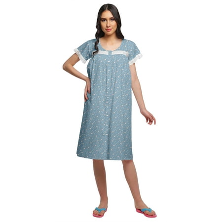 

Moomaya Nightwear For Women Printed Cotton Nightdress Knee Length Sleepwear