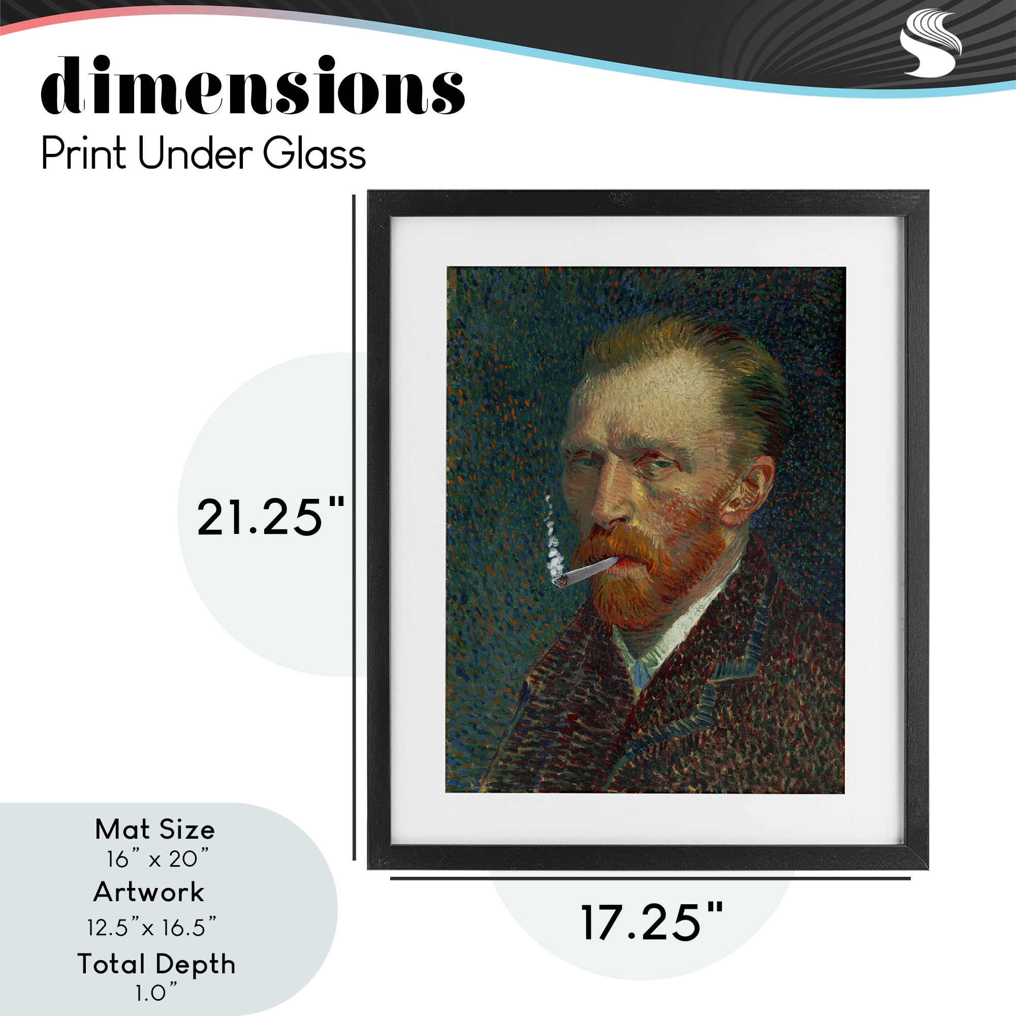 Van Gogh Portrait with Smoke Black Framed Print Under Glass, design by Masters Redux