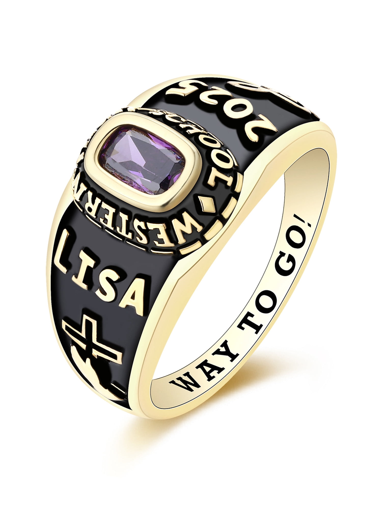 Mementos USA Custom Sterling Silver Class Rings for Women High School College-Gold-Petite