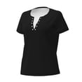 thumbnail image 2 of Goofa Black Pattern Womens Deep V Neck Low Cut Tops Casual Summer Short Sleeve Ribbed Knit T-Shirts-Small, 2 of 5