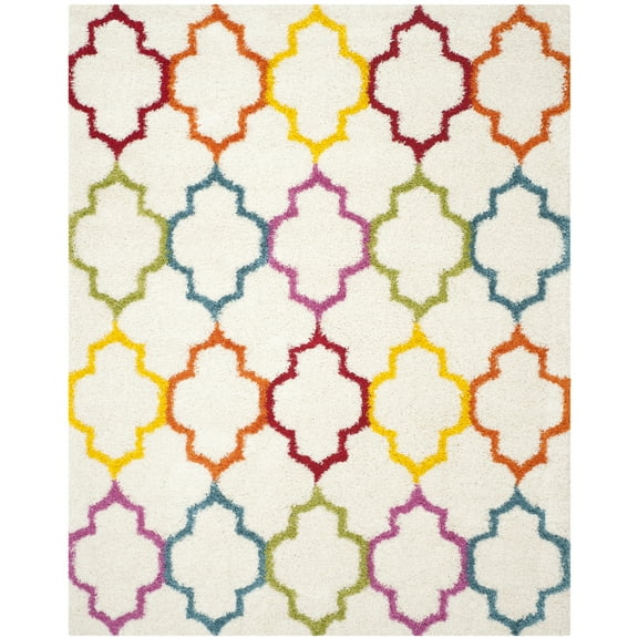 SAFAVIEH Kids Colorful Plush Quatrefoil Shag Area Rug, Ivory/Multi, 8'6" x 12'