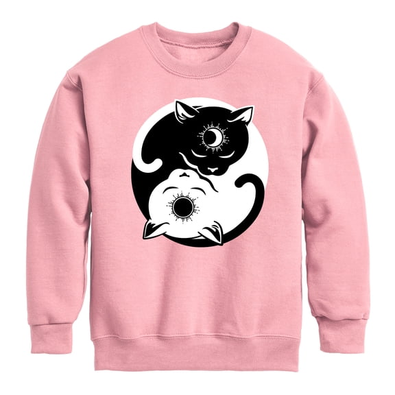 Instant Message - Cat Sun Moon Yin Yang Graphic Long Sleeve Fleece Sweatshirt