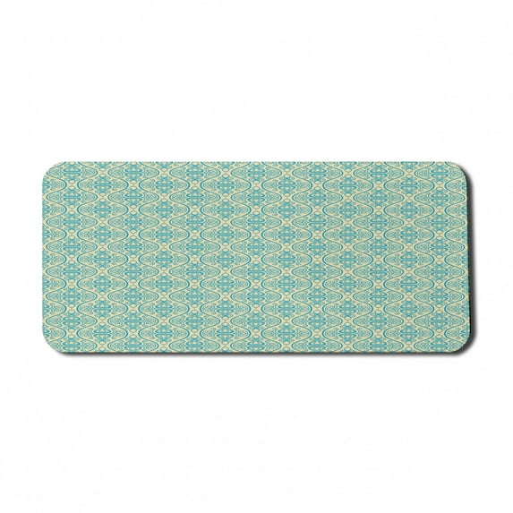 Geometric Computer Mouse Pad, Floral Themed Ornamental Abstract Illustration in Modern Damask Pattern, Rectangle Non-Slip Rubber Mousepad X-Large, 35" x 15", Champagne Sea Blue, by Ambesonne